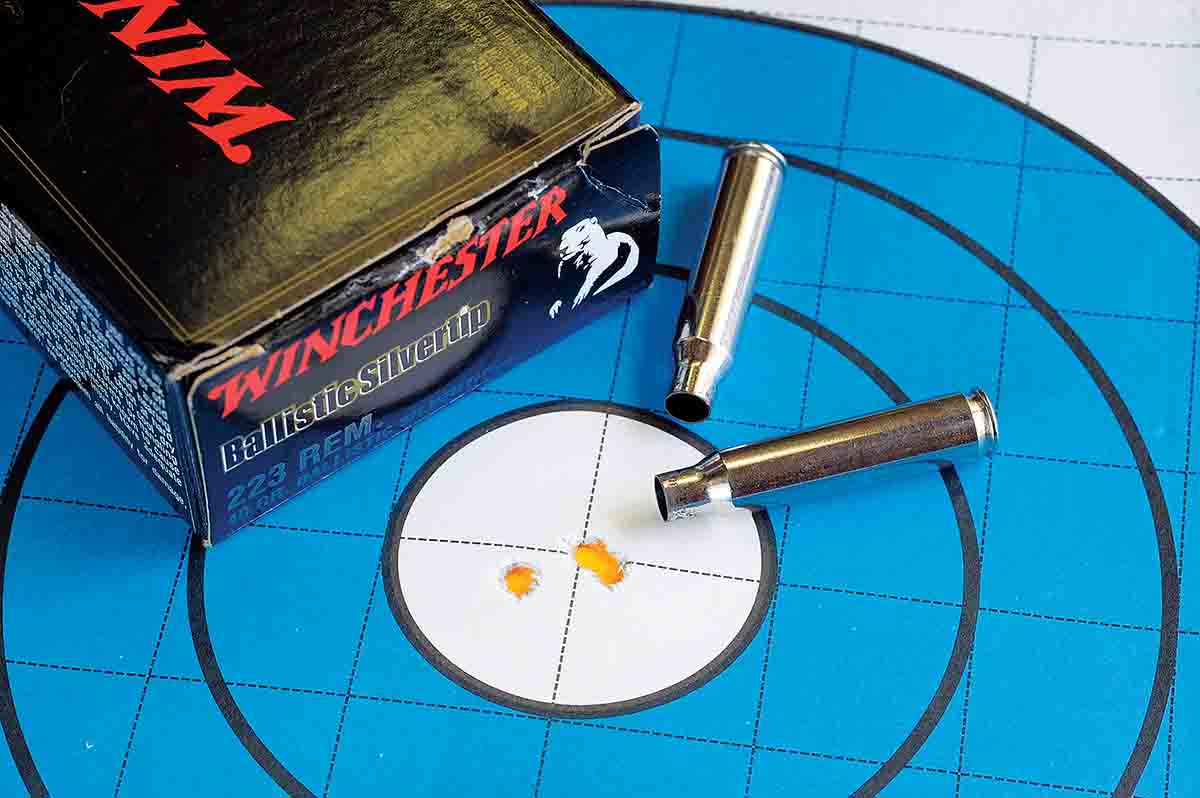 The best three-shot, 100-yard group with the Savage Predator Hunter .223 Remington was this .460-inch cluster using  Winchester ammunition loaded with 40-grain Ballistic Silvertip bullets.